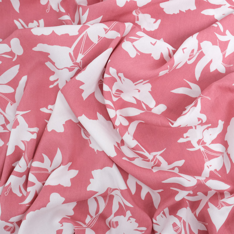 Viscose in Old Rose with White Flowers - Maison Klem